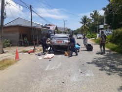 Tabrakan Mobil Boks, Kendaraan Dinas Asisten II Pemprov Sulbar Terbalik di Jl. Cik Ditiro