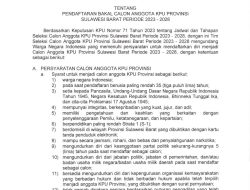 Pengumuman Pendaftaran Bakal Calon Anggota KPU Sulbar Periode 2023-2028