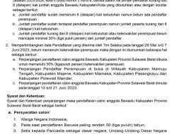 Pengumuman Perpanjangan Pendaftaran Calon Anggota Bawaslu Kabupaten Provinsi Sulawesi Barat