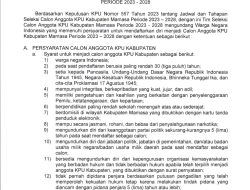 Pengumuman Pendaftaran Bakal Calon Anggota KPU Kabupaten Mamasa Periode 2023-2028